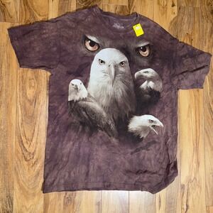 The Mountain Mens XL Bald Eagle Graphic T-Shirt Brown Tie Dye Nature Bird Tee